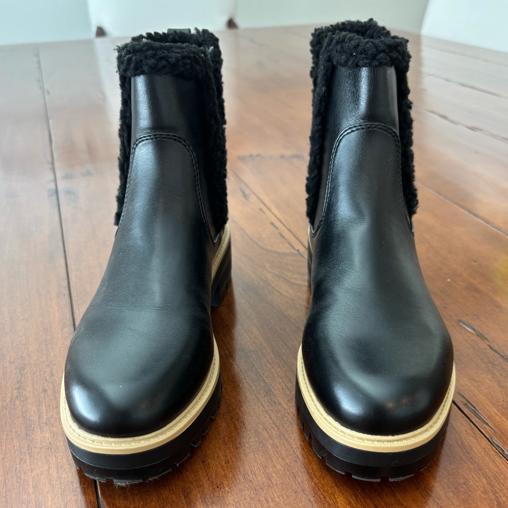 Marc Fisher Black Leather Ankle Boots with Tan Sole